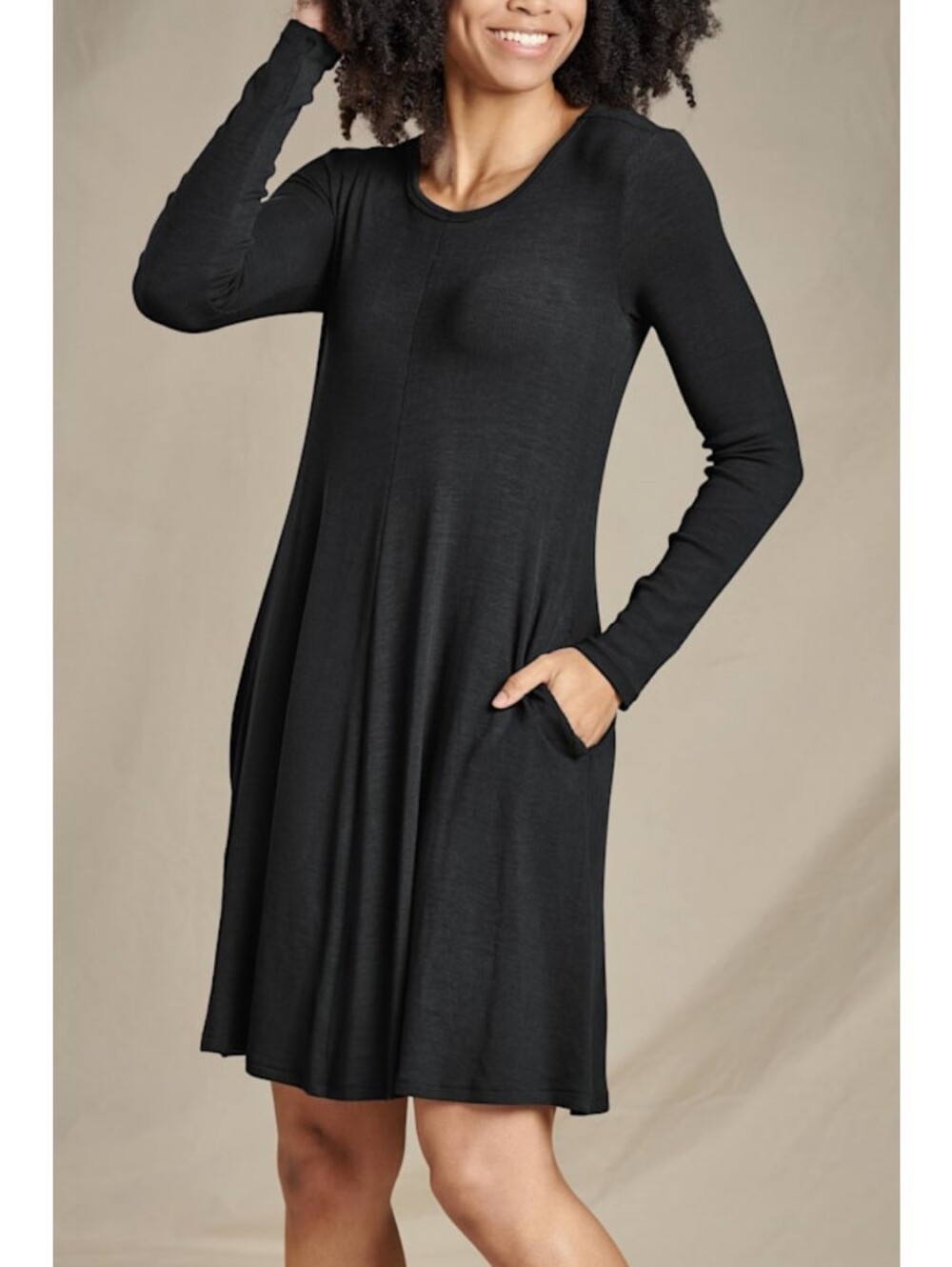 Toad & Co Black Daisy Rib Long Sleeve Swing Dress Size Medium